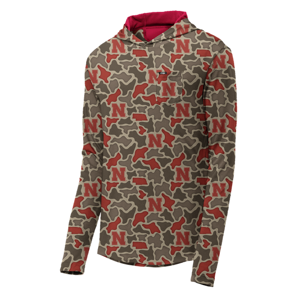 Nebraska Cornhuskers Camo Playa Hooded Fishing Shirt