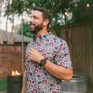 Auburn Tigers Licensed Camo Primero Short Sleeve Button Up Field and Fish Shirt