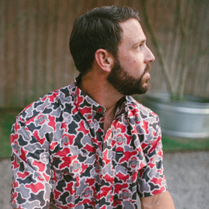 Ohio State Buckeyes Licensed Camo Primero Short Sleeve Button Up Field and Fish Shirt