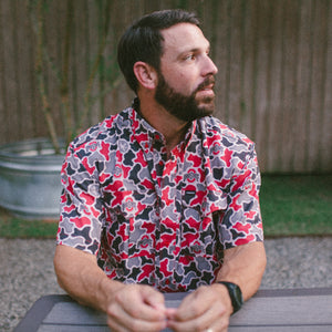 Ohio State Buckeyes Licensed Camo Primero Short Sleeve Button Up Field and Fish Shirt