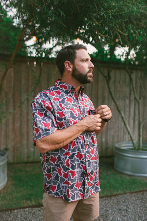 Texas Tech Red Raiders Licensed Camo Primero Short Sleeve Button Up Field and Fish Shirt