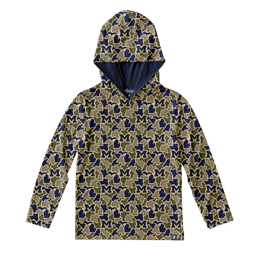 Michigan Wolverines Camo Youth Playa Hooded Shirt
