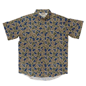 West Virginia Mountaineers Licensed Camo Primero Short Sleeve Button Up Field and Fish Shirt