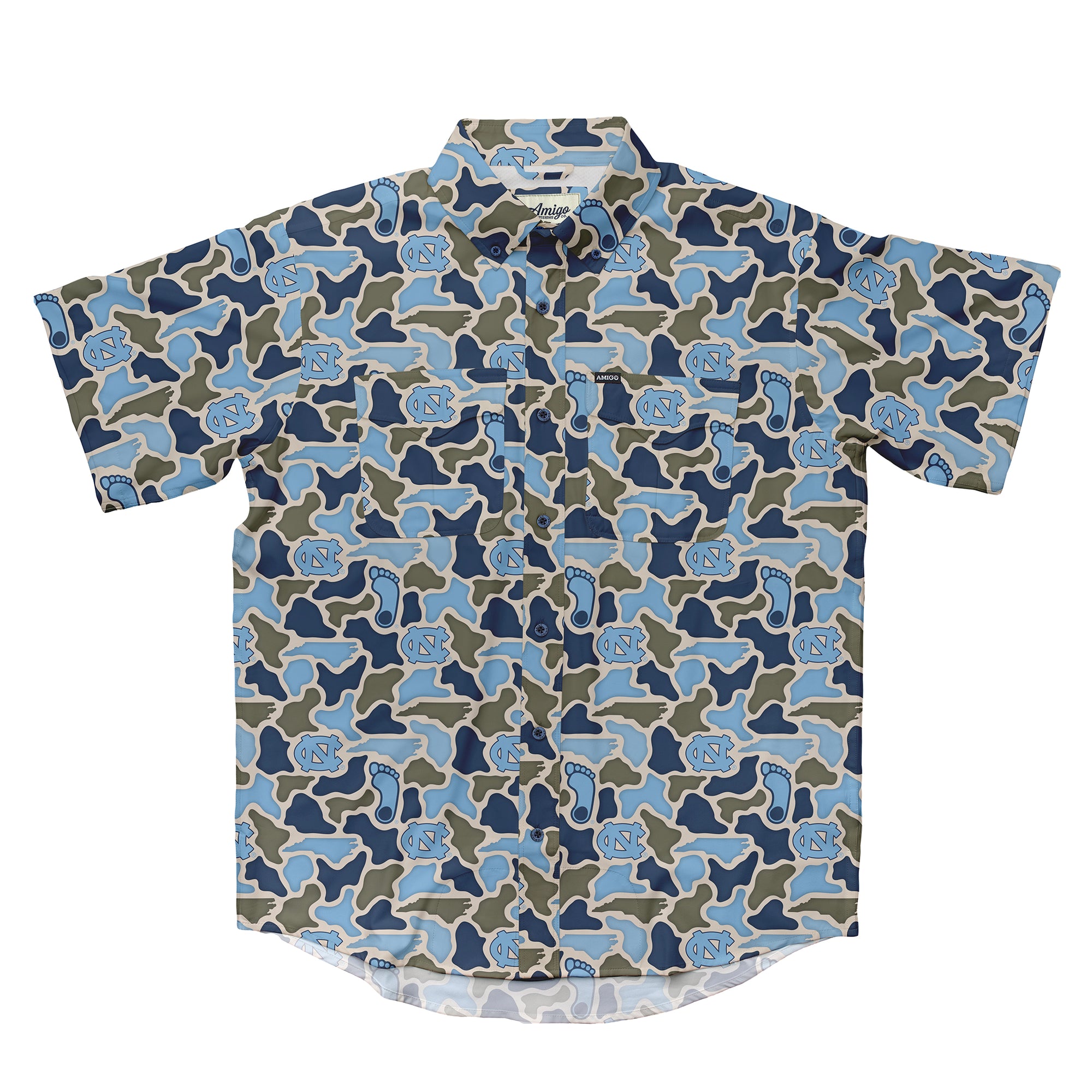UNC Tar Heels Licensed Camo Primero Short Sleeve Button Up Field and Fish Shirt