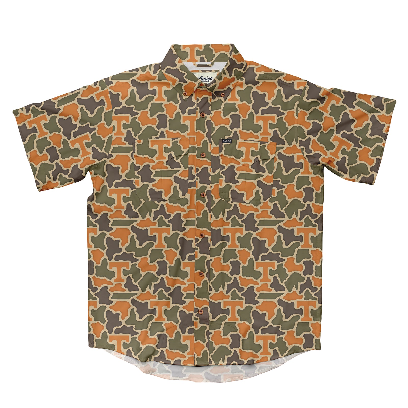 Tennessee Volunteers Licensed Camo Primero Short Sleeve Button Up Field and Fish Shirt