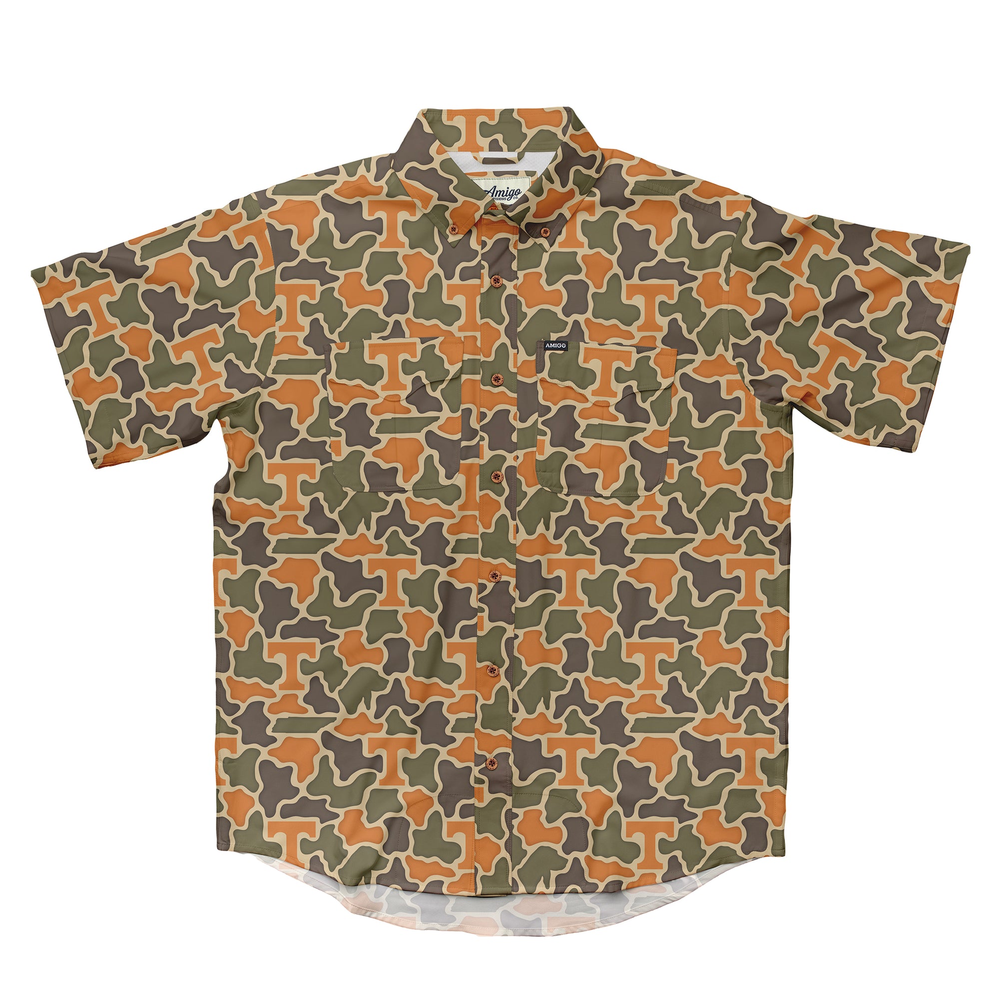 Tennessee Volunteers Licensed Camo Primero Short Sleeve Button Up Field and Fish Shirt