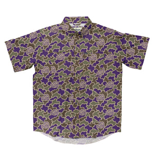 TCU Horned Frogs Licensed Camo Primero Short Sleeve Button Up Field and Fish Shirt