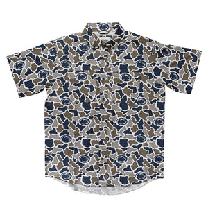 Penn State Nittany Lions Licensed Camo Primero Short Sleeve Button Up Field and Fish Shirt