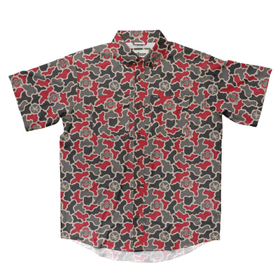 Ohio State Buckeyes Licensed Camo Primero Short Sleeve Button Up Field and Fish Shirt