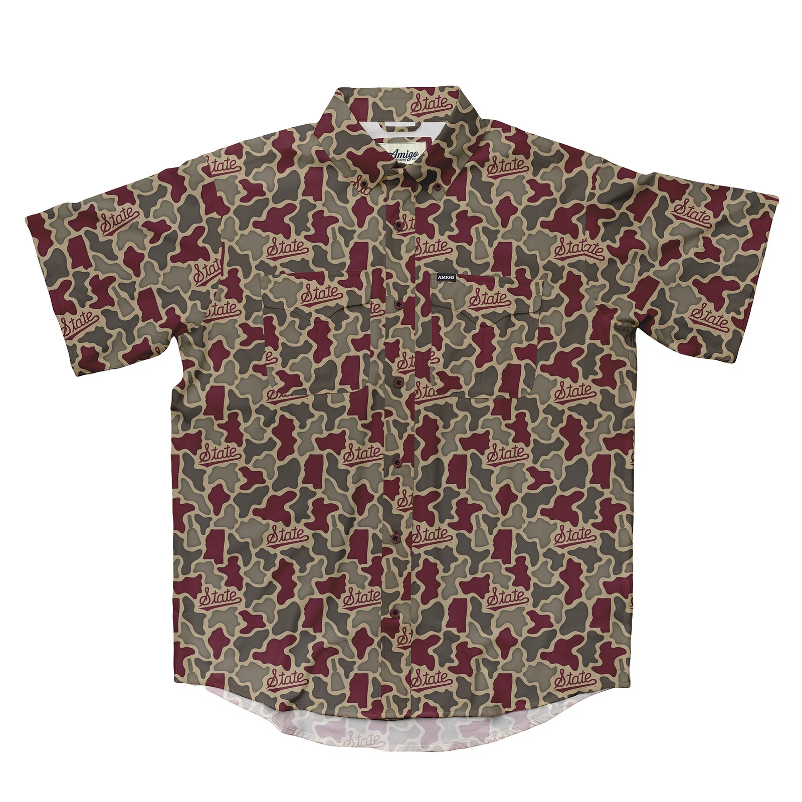 Mississippi State Bulldogs Licensed Camo Primero Short Sleeve Button Up Field and Fish Shirt