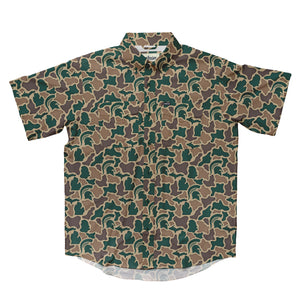 Michigan State Spartans Licensed Camo Primero Short Sleeve Button Up Field and Fish Shirt