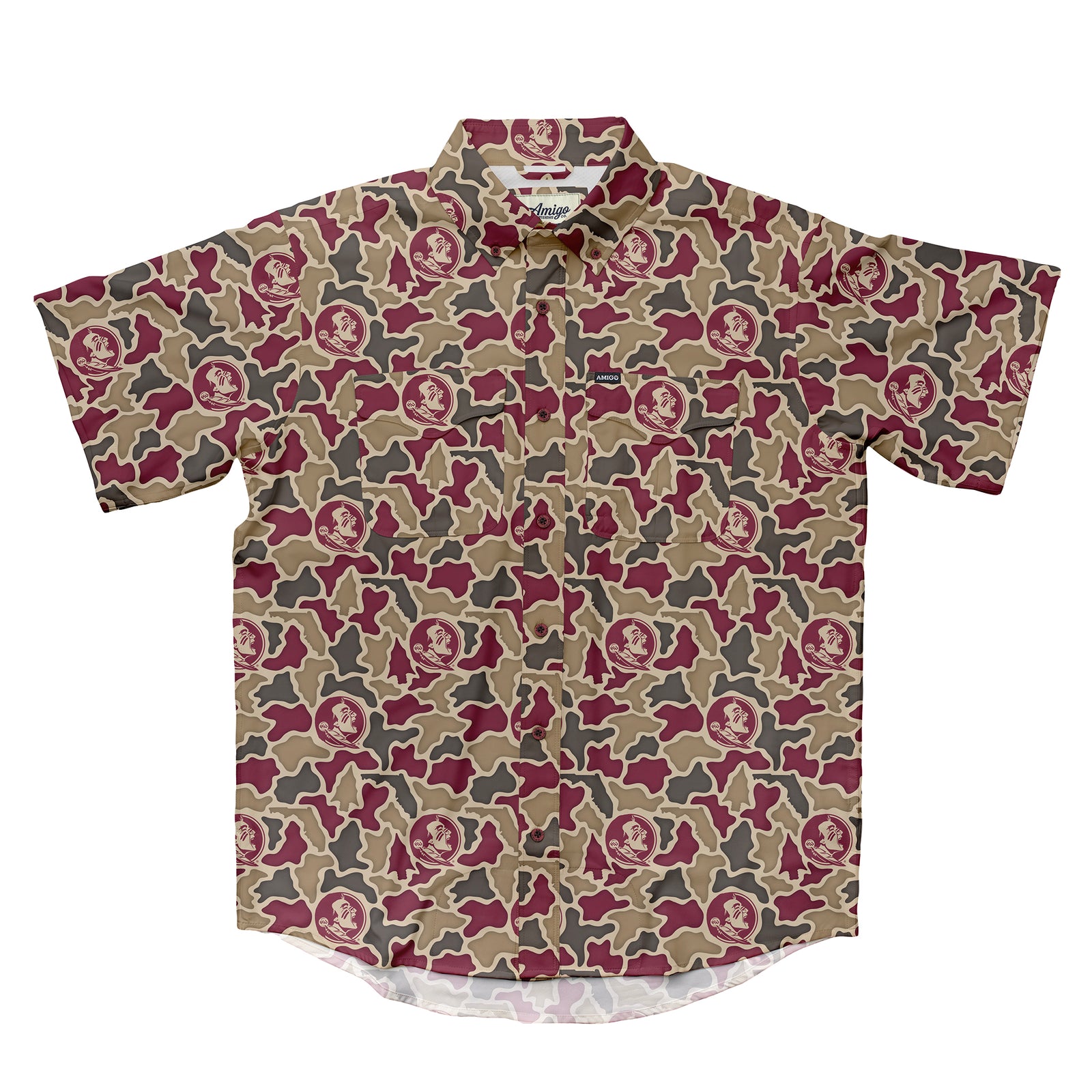 Florida State Seminoles Licensed Camo Primero Short Sleeve Button Up Field and Fish Shirt