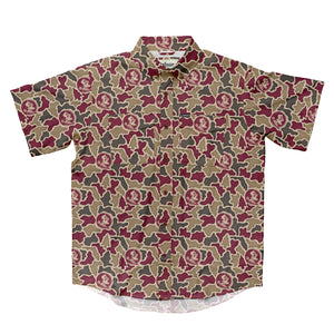 Florida State Seminoles Licensed Camo Primero Short Sleeve Button Up Field and Fish Shirt