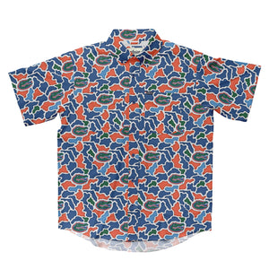 Florida Gators Licensed Camo Primero Short Sleeve Button Up Field and Fish Shirt