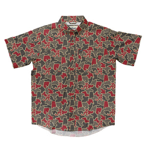 Alabama Crimson Tide Licensed Camo Primero Short Sleeve Button Up Field and Fish Shirt