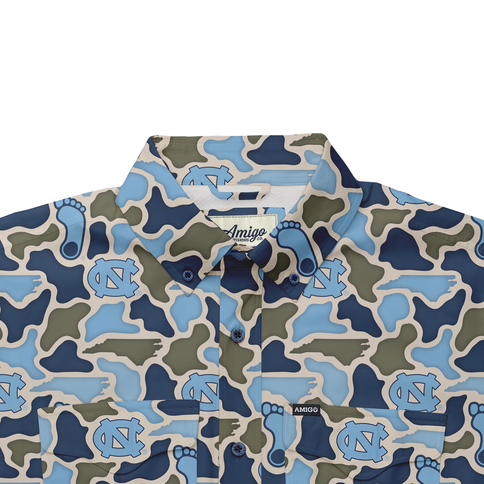 UNC Tar Heels Licensed Camo Primero Short Sleeve Button Up Field and Fish Shirt