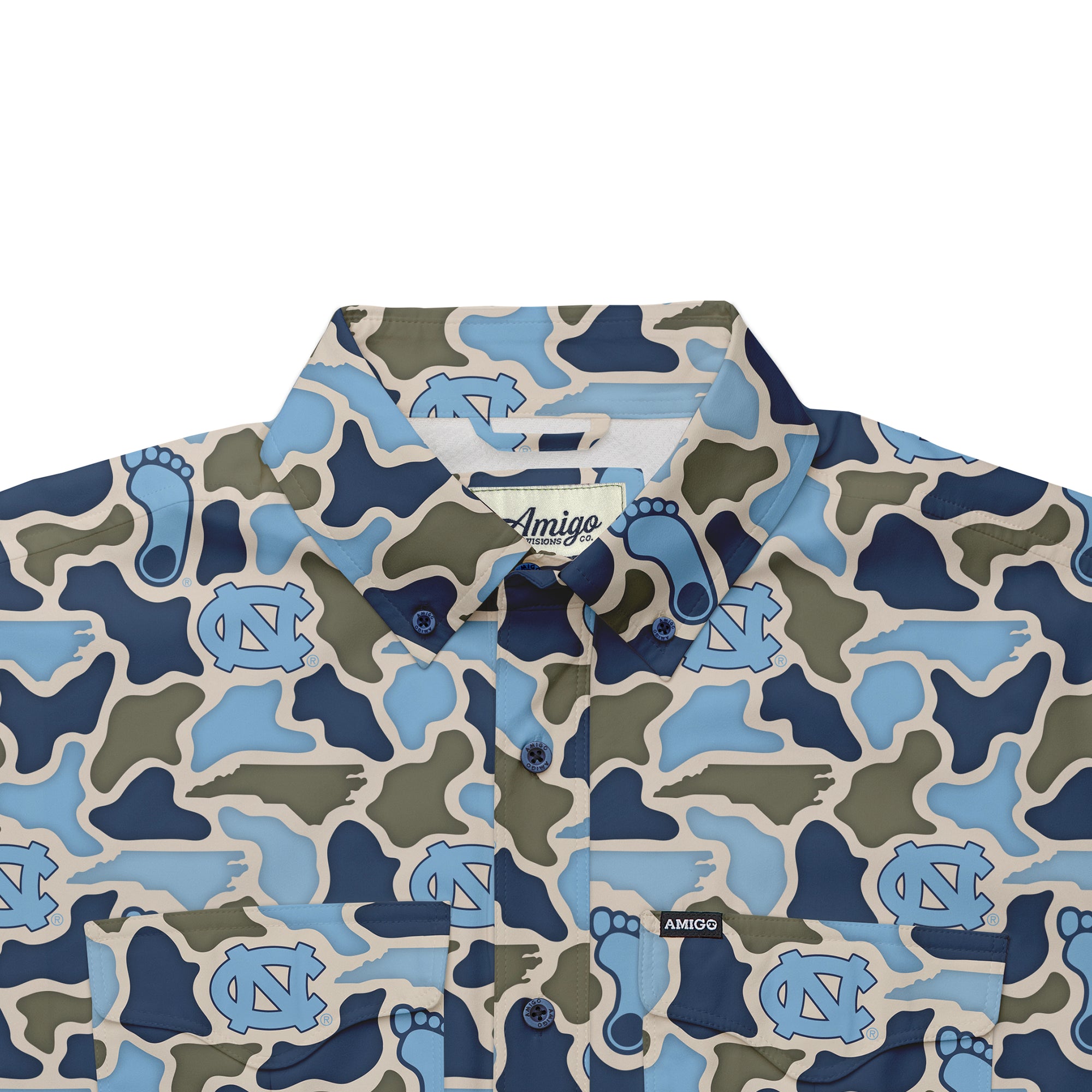 UNC Tar Heels Licensed Camo Primero Short Sleeve Button Up Field and Fish Shirt