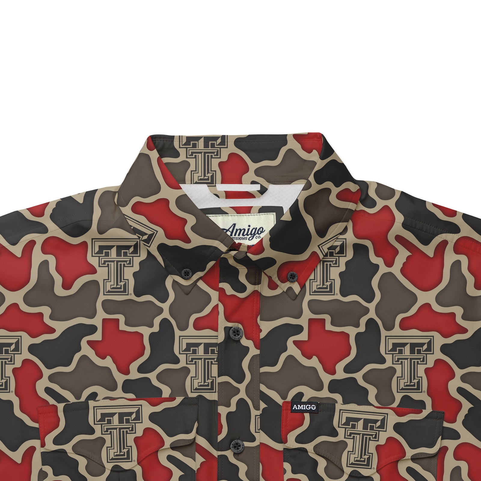 Texas Tech Red Raiders Licensed Camo Primero Short Sleeve Button Up Field and Fish Shirt