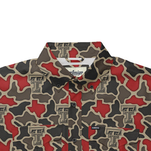 Texas Tech Red Raiders Licensed Camo Primero Short Sleeve Button Up Field and Fish Shirt