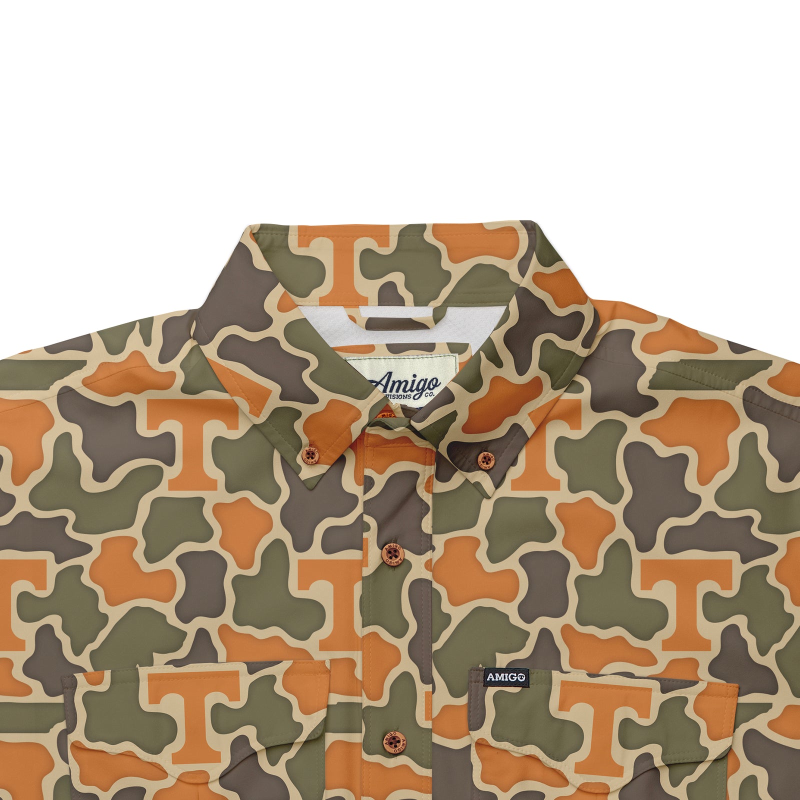 Tennessee Volunteers Licensed Camo Primero Short Sleeve Button Up Field and Fish Shirt