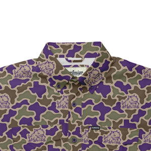 TCU Horned Frogs Licensed Camo Primero Short Sleeve Button Up Field and Fish Shirt