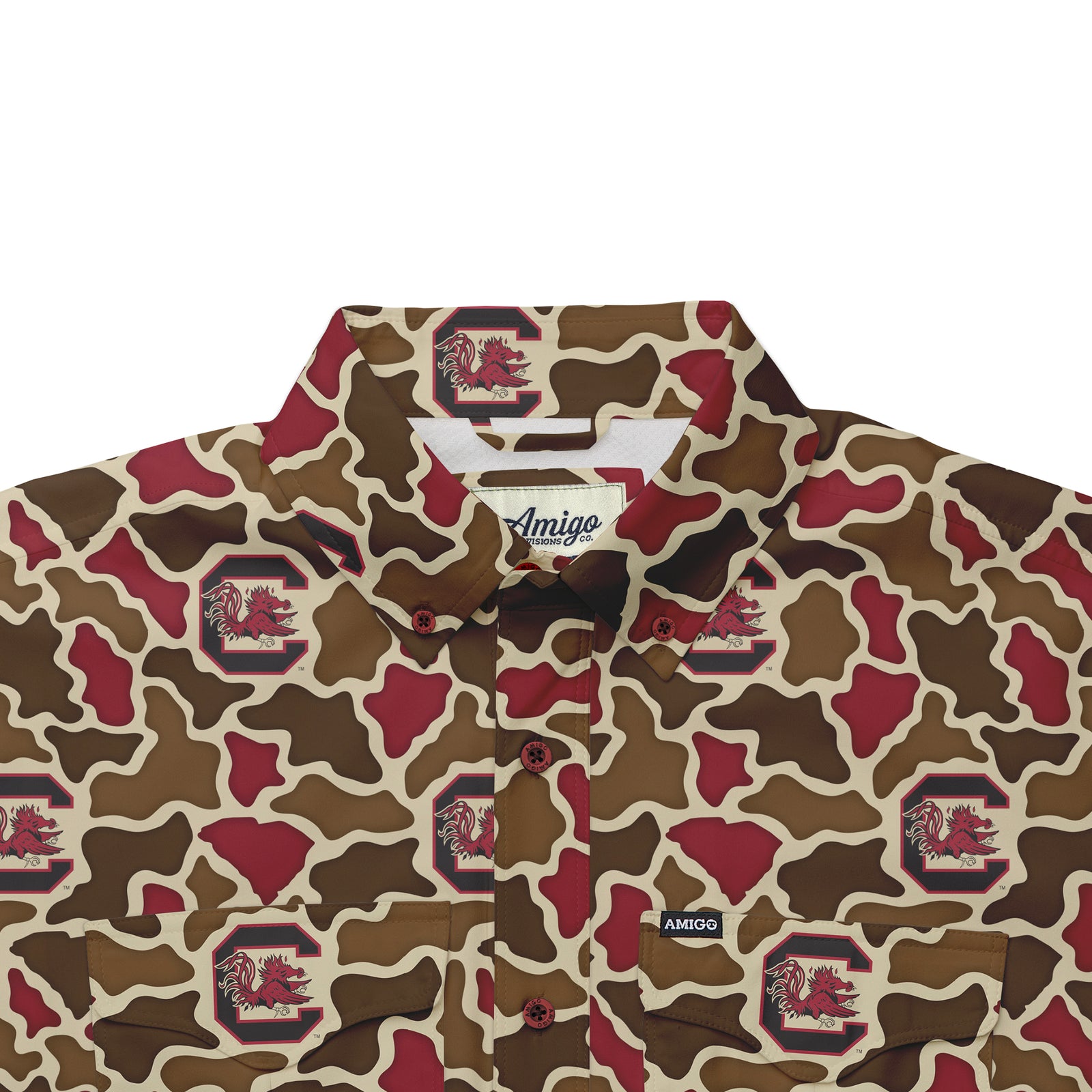 South Carolina Gamecocks Licensed Camo Primero Short Sleeve Button Up Field and Fish Shirt