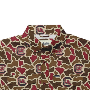 South Carolina Gamecocks Licensed Camo Primero Short Sleeve Button Up Field and Fish Shirt