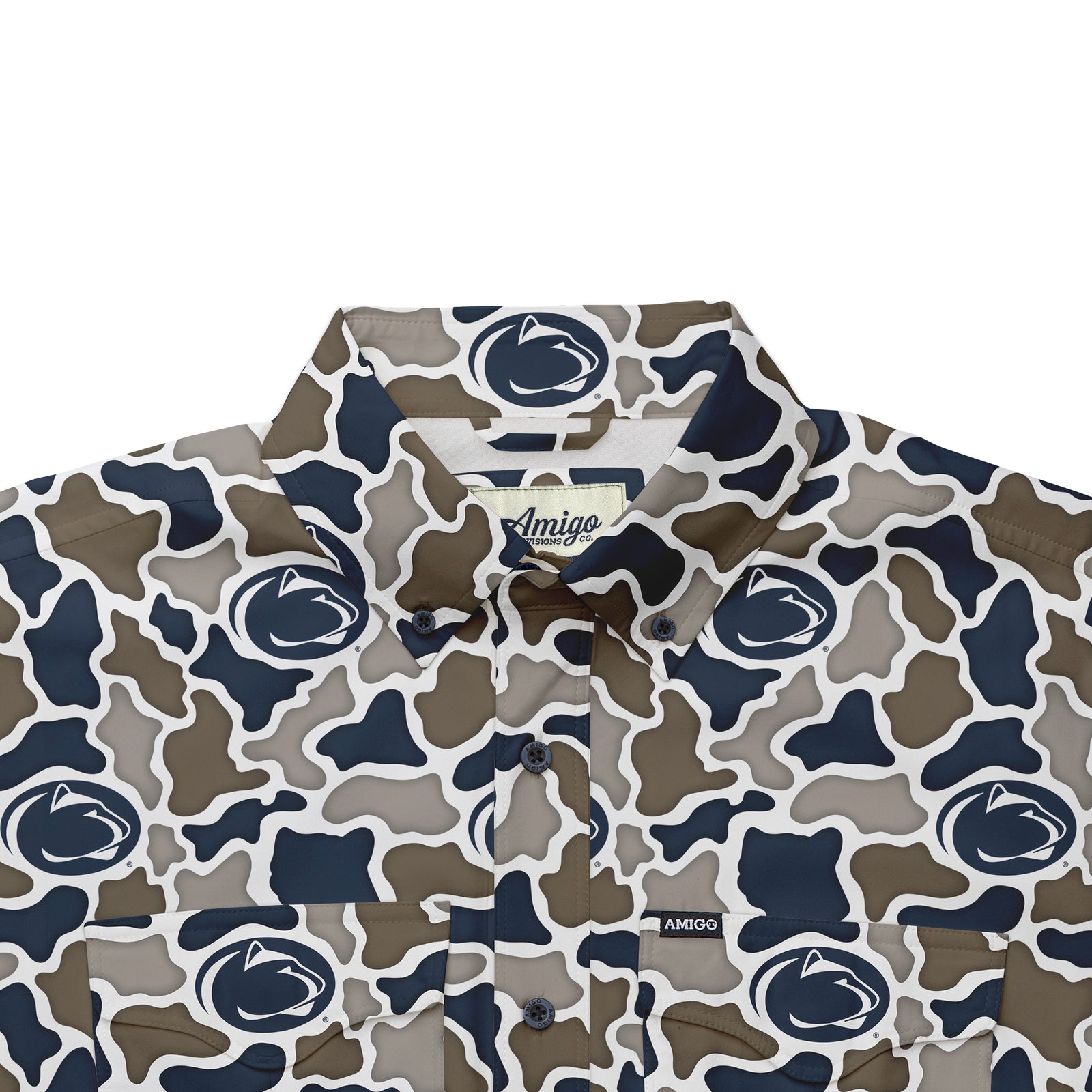 Penn State Nittany Lions Licensed Camo Primero Short Sleeve Button Up Field and Fish Shirt