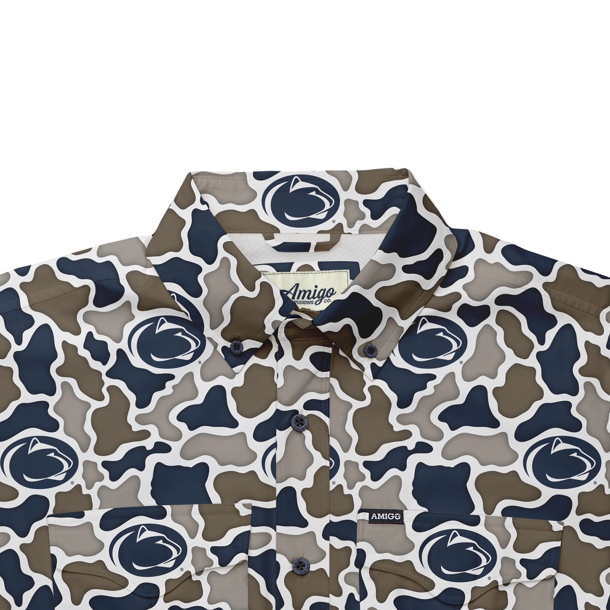 Penn State Nittany Lions Licensed Camo Primero Short Sleeve Button Up Field and Fish Shirt