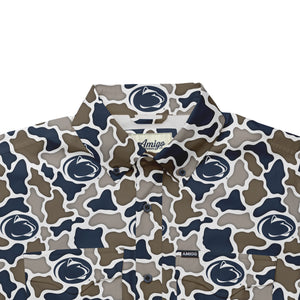 Penn State Nittany Lions Licensed Camo Primero Short Sleeve Button Up Field and Fish Shirt