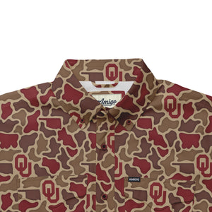 Oklahoma Sooners Licensed Camo Primero Short Sleeve Button Up Field and Fish Shirt