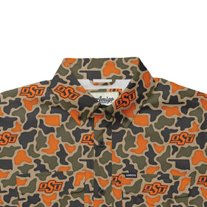 Oklahoma State Cowboys Licensed Camo Primero Short Sleeve Button Up Field and Fish Shirt