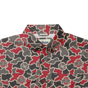 Ohio State Buckeyes Licensed Camo Primero Short Sleeve Button Up Field and Fish Shirt