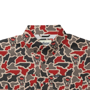 NC State Wolfpack Licensed Camo Primero Short Sleeve Button Up Field and Fish Shirt