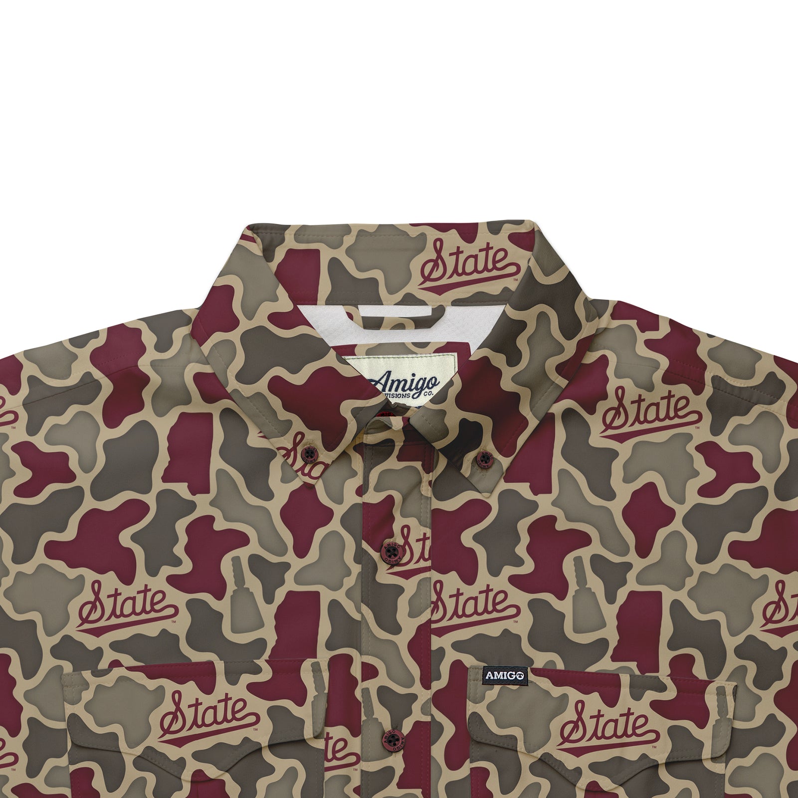 Mississippi State Bulldogs Licensed Camo Primero Short Sleeve Button Up Field and Fish Shirt