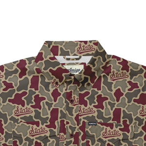Mississippi State Bulldogs Licensed Camo Primero Short Sleeve Button Up Field and Fish Shirt