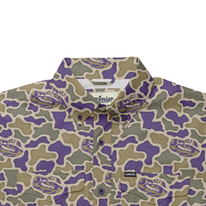 LSU Tigers Licensed Camo Primero Short Sleeve Button Up Field and Fish Shirt