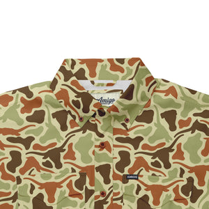Texas Longhorns Licensed Camo Primero Short Sleeve Button Up Field and Fish Shirt