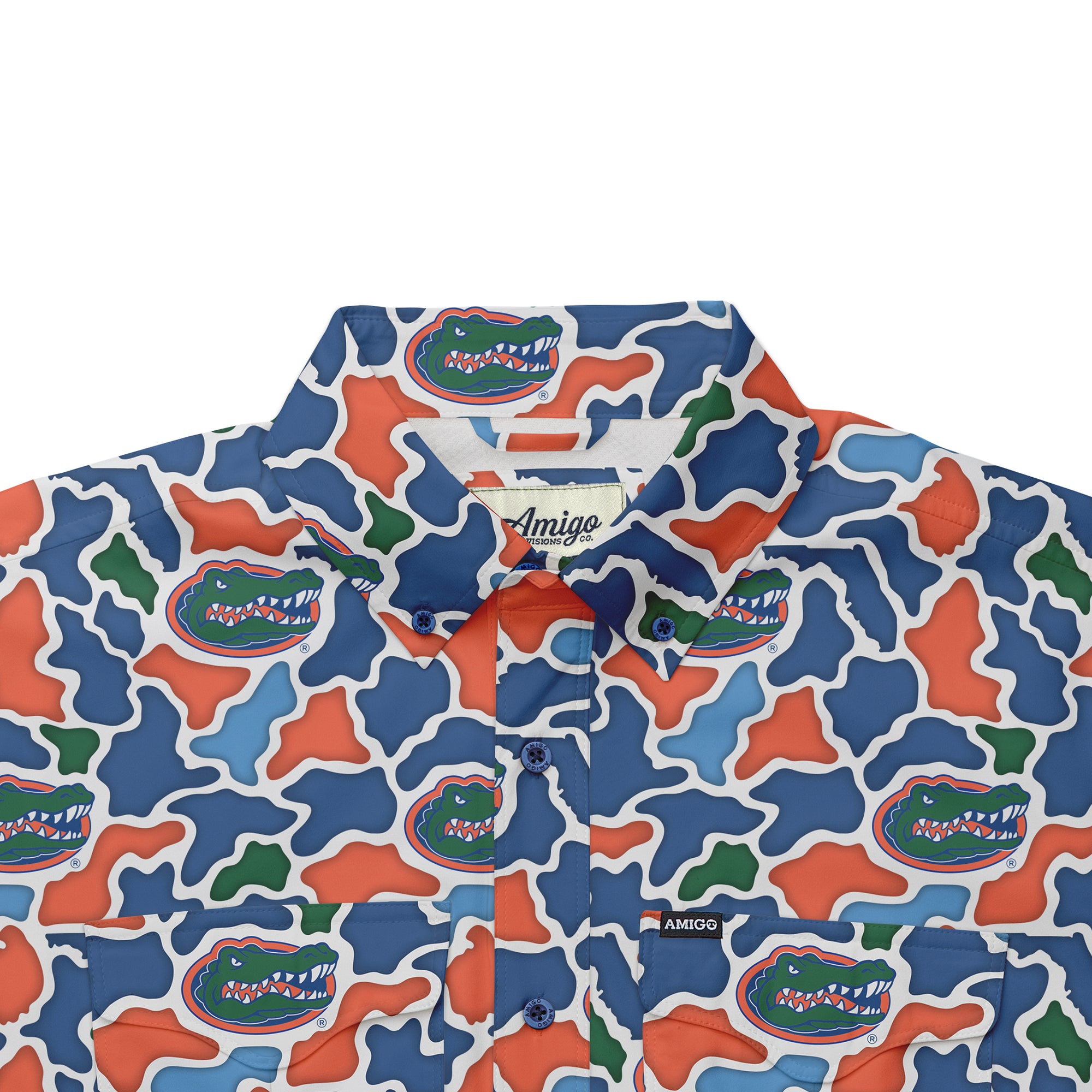 Florida Gators Licensed Camo Primero Short Sleeve Button Up Field and Fish Shirt