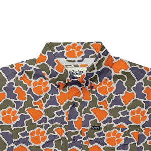 Clemson Tigers Licensed Camo Primero Short Sleeve Button Up Field and Fish Shirt