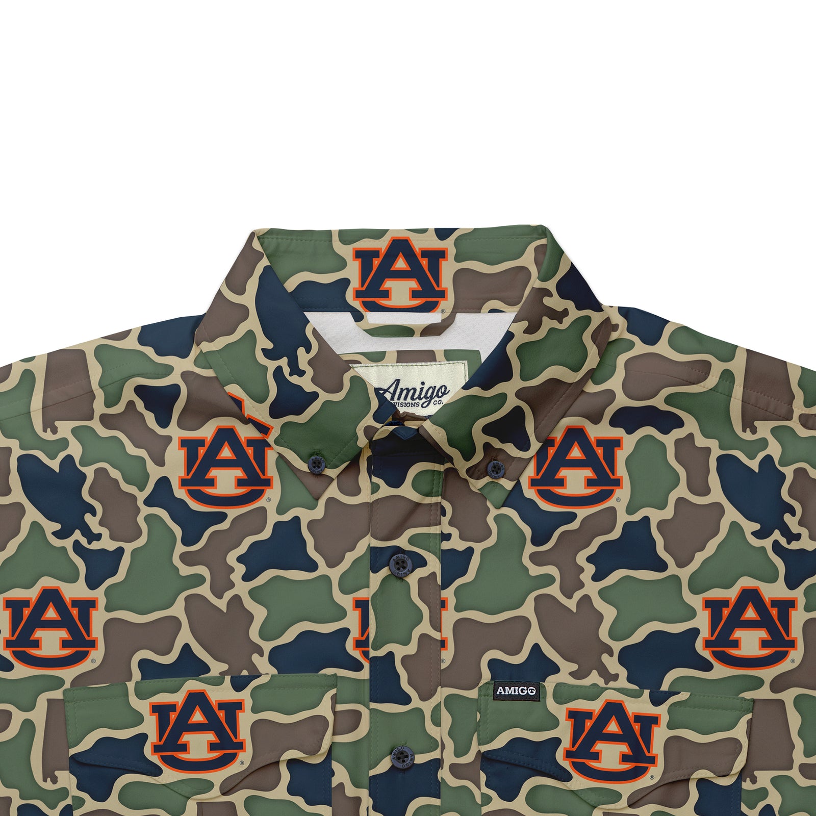 Auburn Tigers Licensed Camo Primero Short Sleeve Button Up Field and Fish Shirt