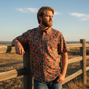 Alabama Crimson Tide Licensed Camo Primero Short Sleeve Button Up Field and Fish Shirt